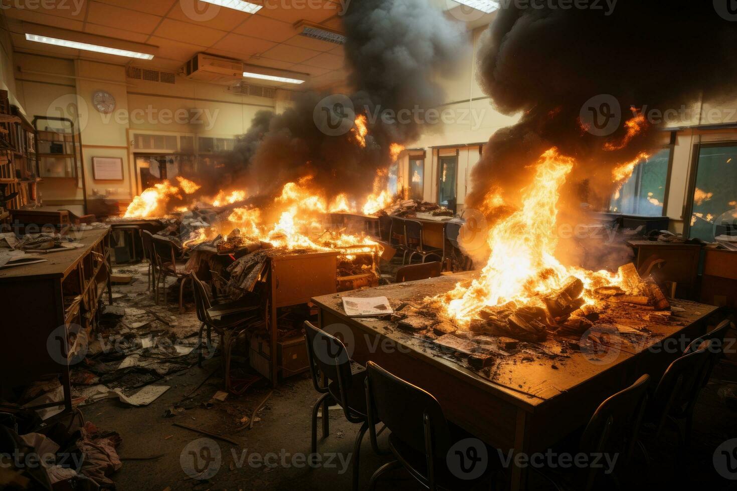 situation school Fire Starting Scenarios professional advertising photography AI Generated photo
