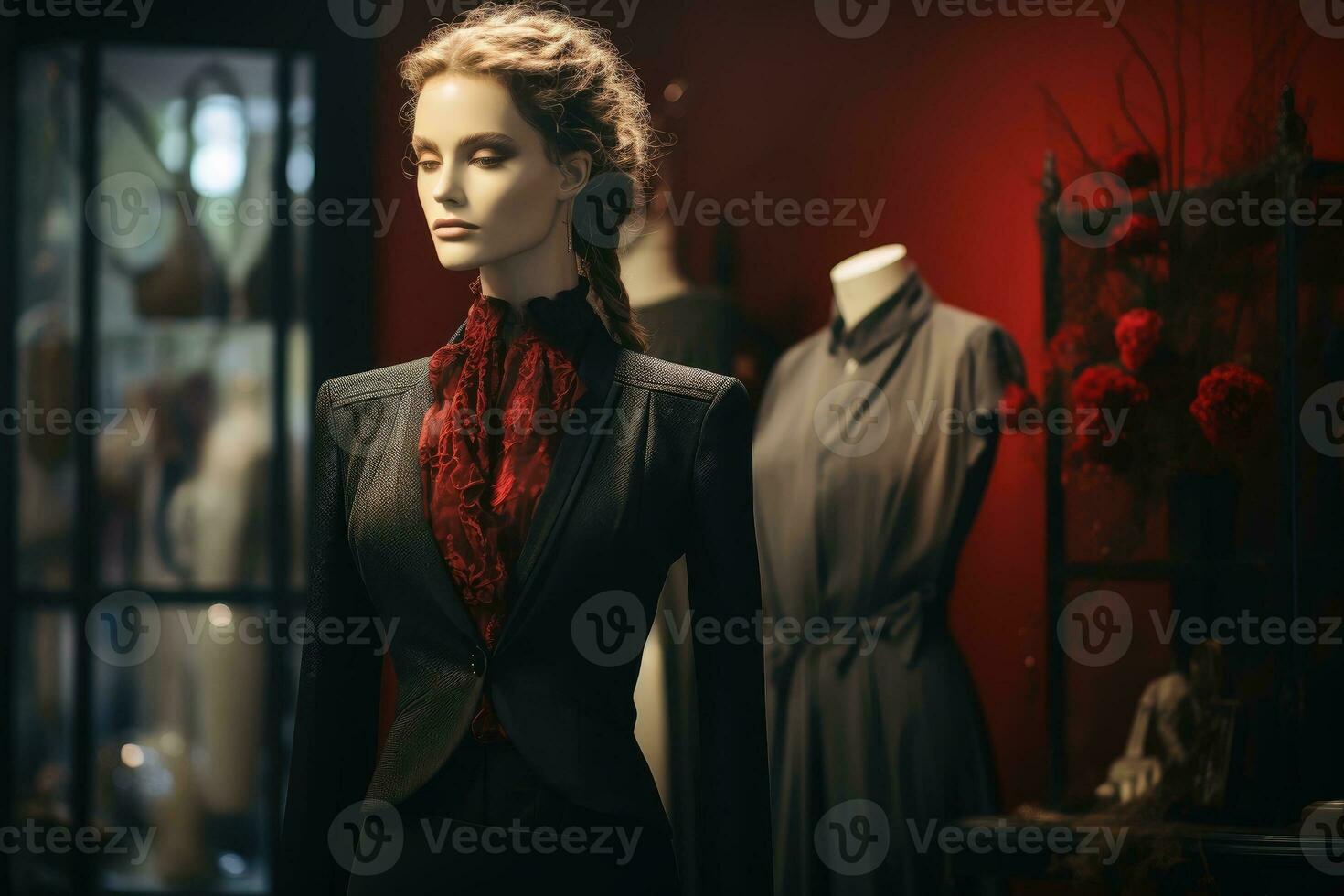 Sensual fashion on A Mannequin displayed in a shop window.AI generative photo