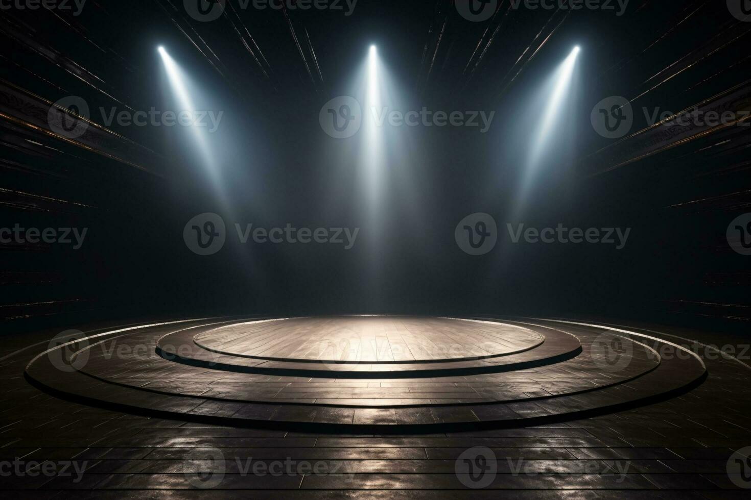 Contemporary dance stage light background with spotlight illuminated the stage. Stage lighting performance show. Empty stage with light beam effect. Serene scene. Entertainment show. Generative AI. photo