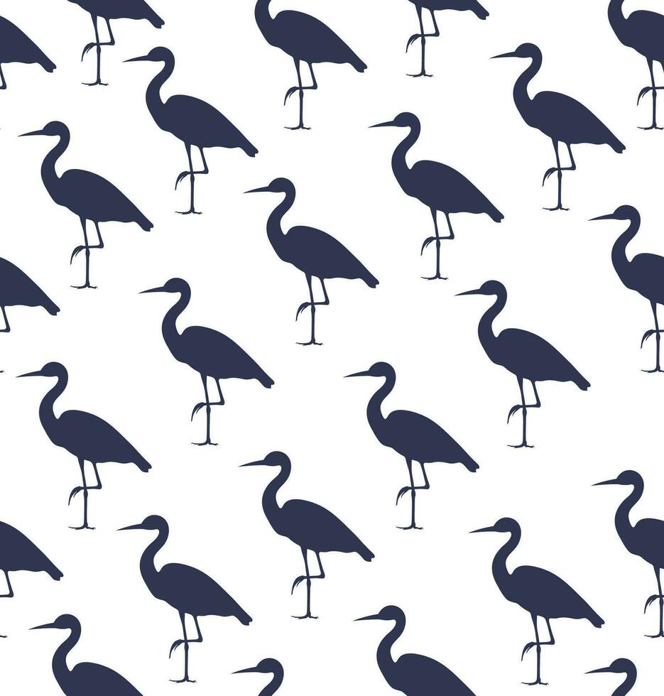 Heron silhouette pattern. Vector seamless pattern of hand drawn doodle sketch black heron.