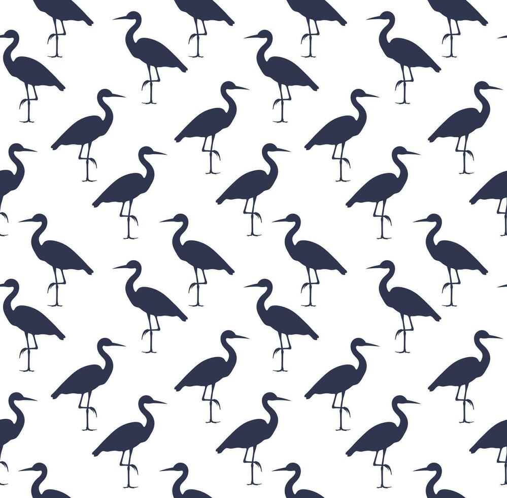 Heron silhouette pattern. Vector seamless pattern of hand drawn doodle sketch black heron.