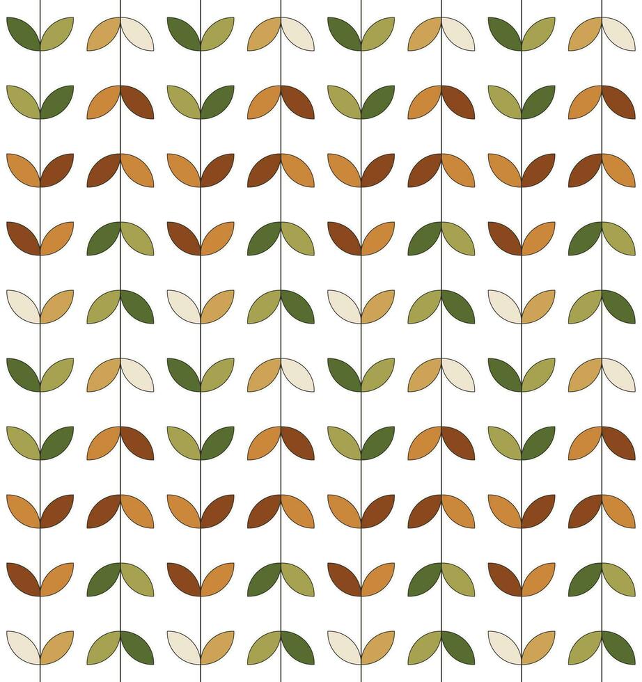 Leaf vector seamless pattern. Beautiful multicolored century geometric leaves. Retro pattern in mid century modern style.