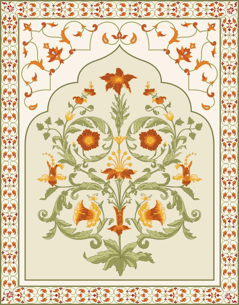 Tradition Mughal motif, fantasy flowers in retro, vintage style. Botanical floral ethnic motif. vector