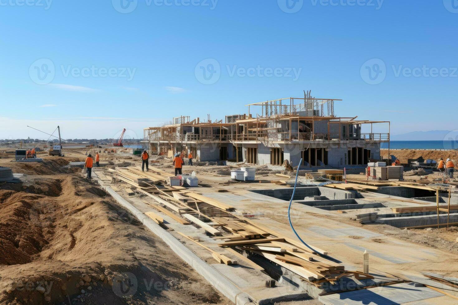 construcción sitio situación durante trabajando hora profesional fotografía ai generado foto