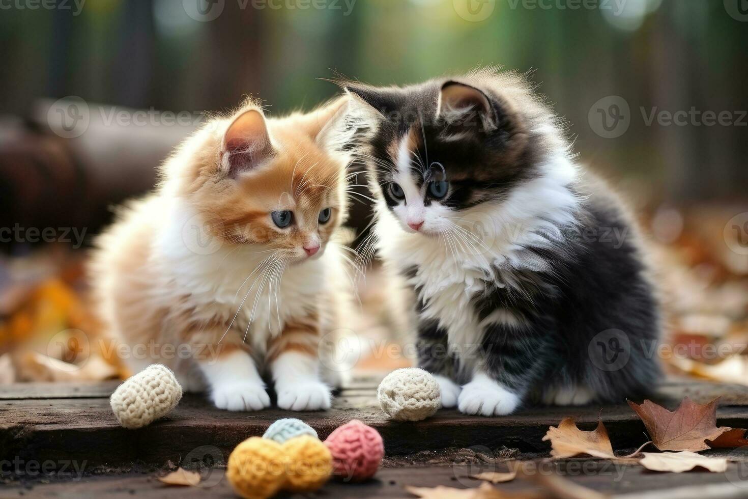 Two cute kittens are playing interactive fun professional advertising photography AI Generative photo