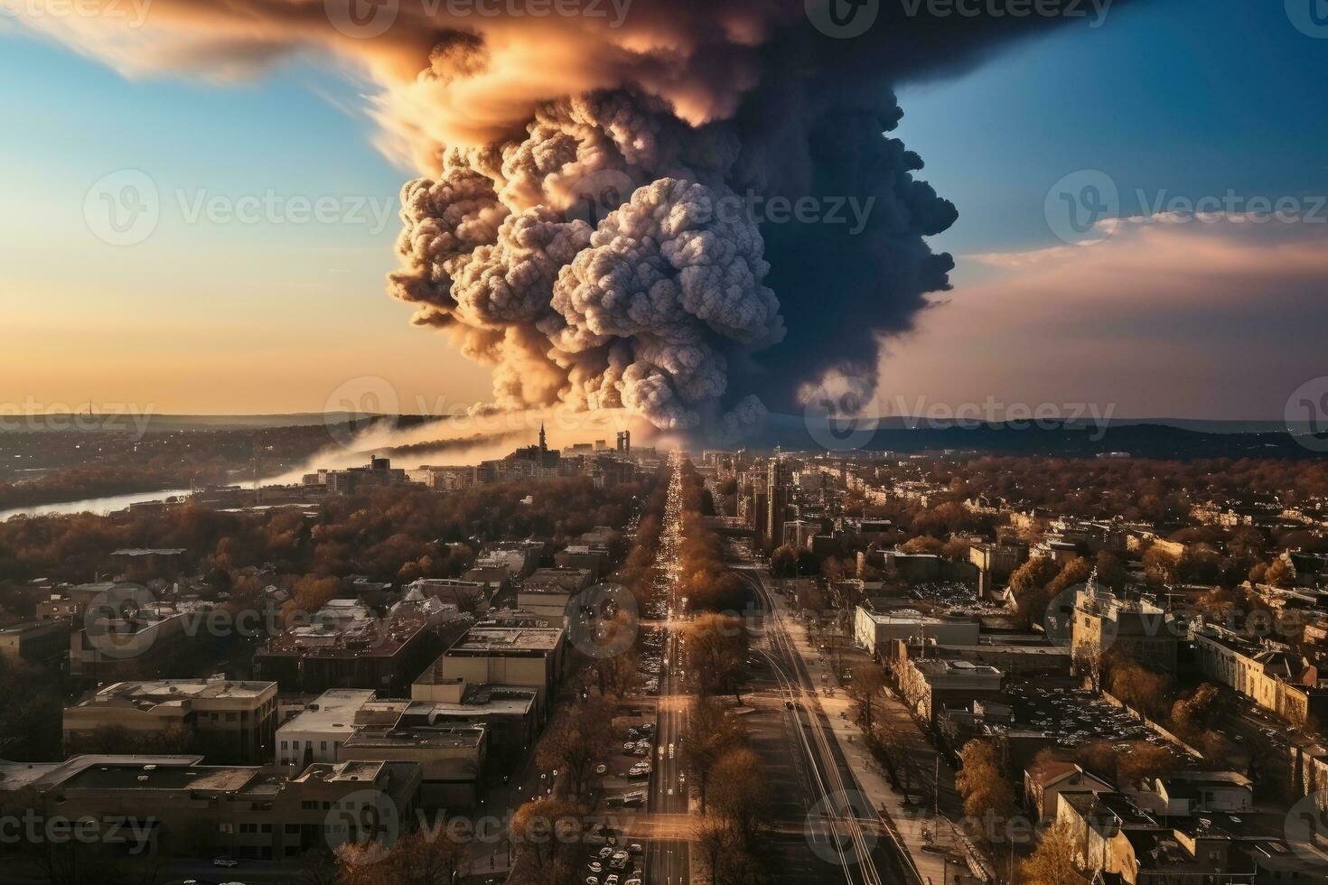 grande explosión en el ciudad ai generado foto
