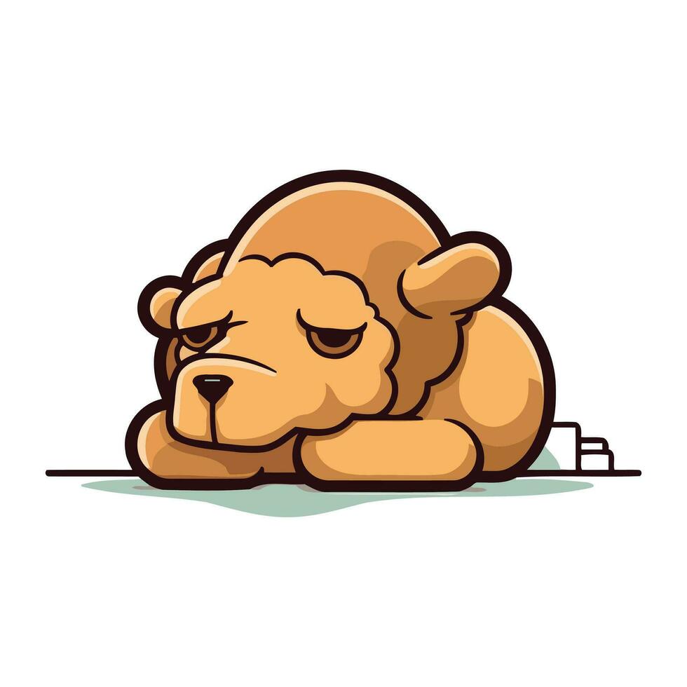 Cute cartoon lion sleeping on the ground. Vector illustration isolated on white background.