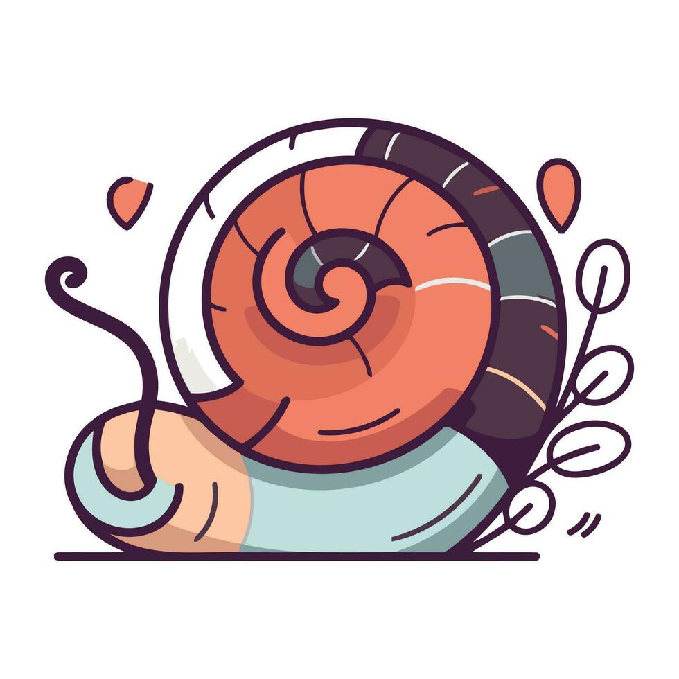 Cute snail cartoon vector illustration. Cute sea snail clipart.