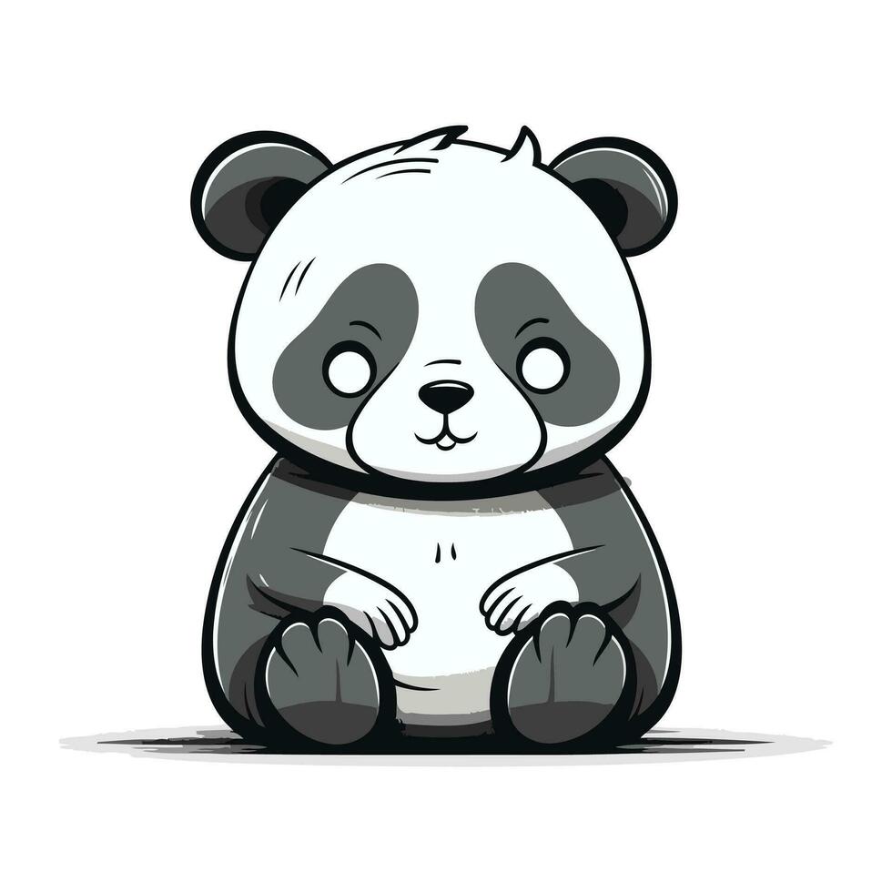 Cute cartoon panda sitting on white background. Vector illustration.