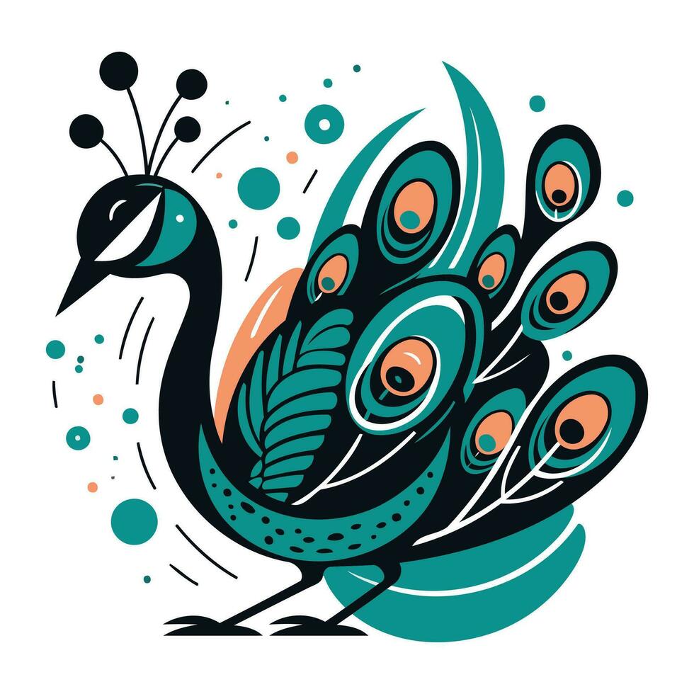 vector ilustración de un hermosa pavo real en un blanco antecedentes con lugares.