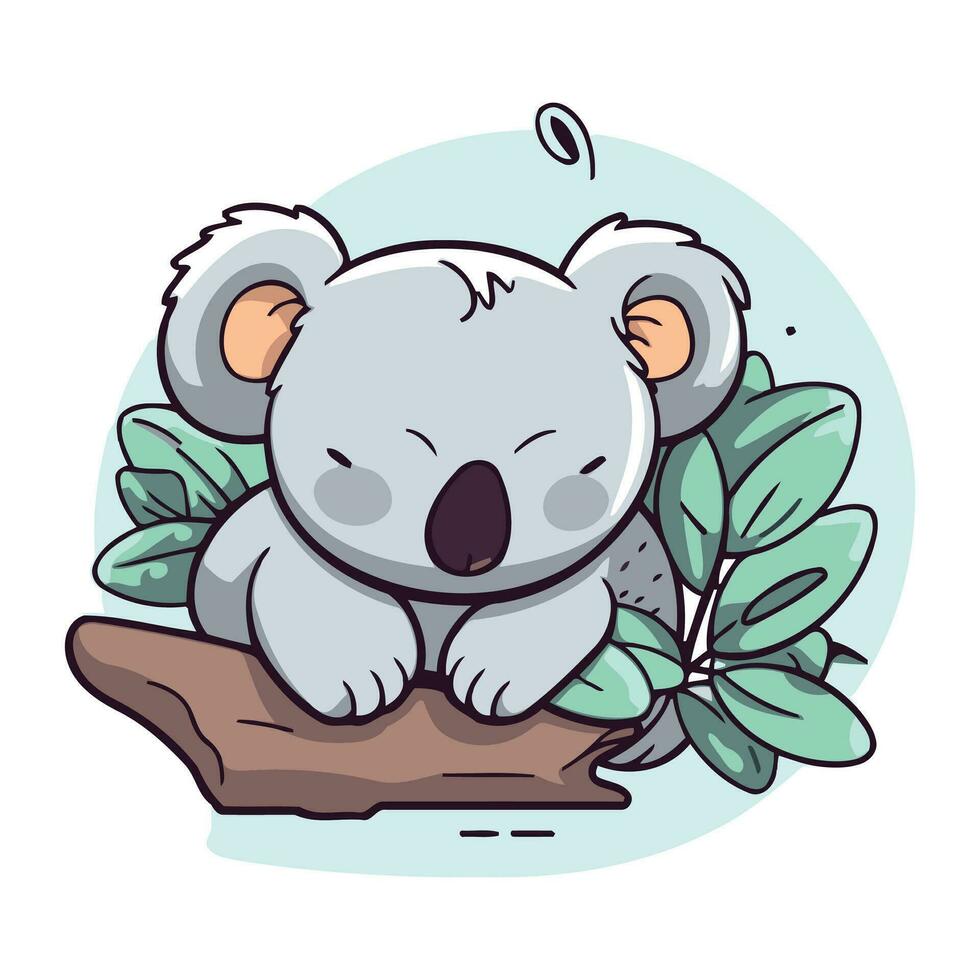 Cute koala sitting on a tree branch. Vector illustration.