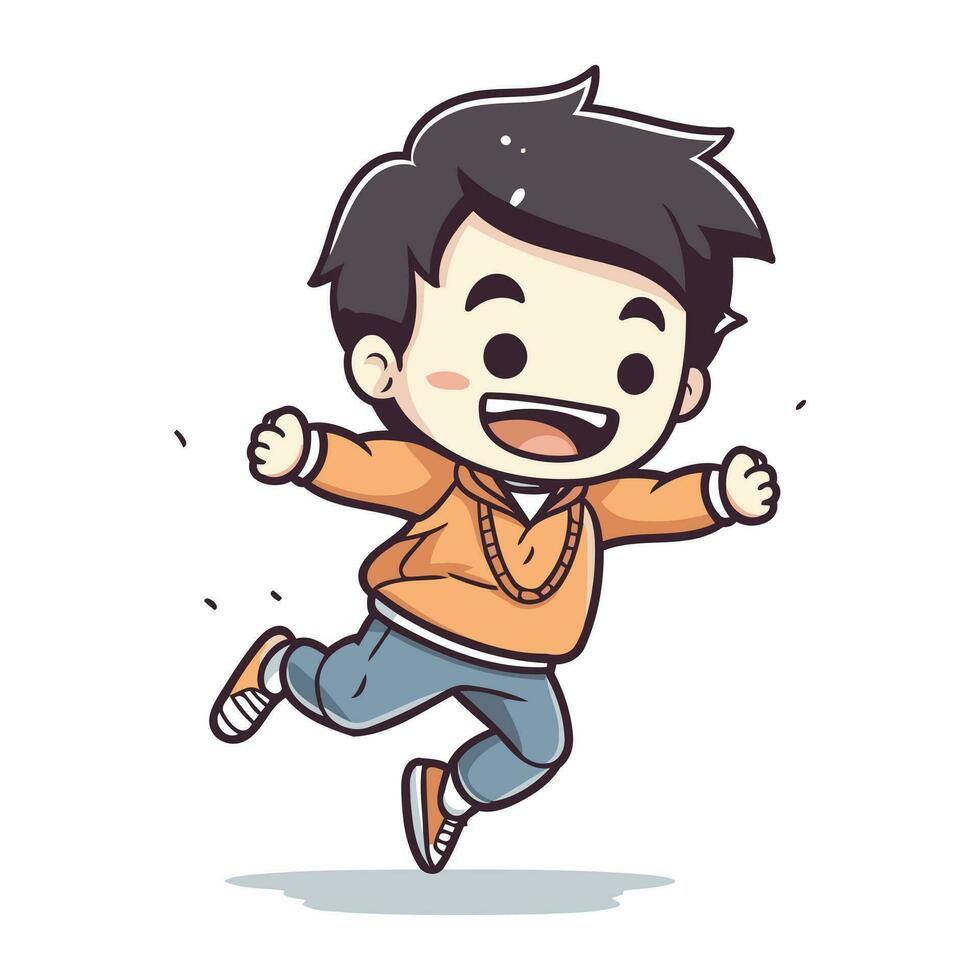 Happy boy running and jumping vector illustration. Cartoon happy boy running and jumping.