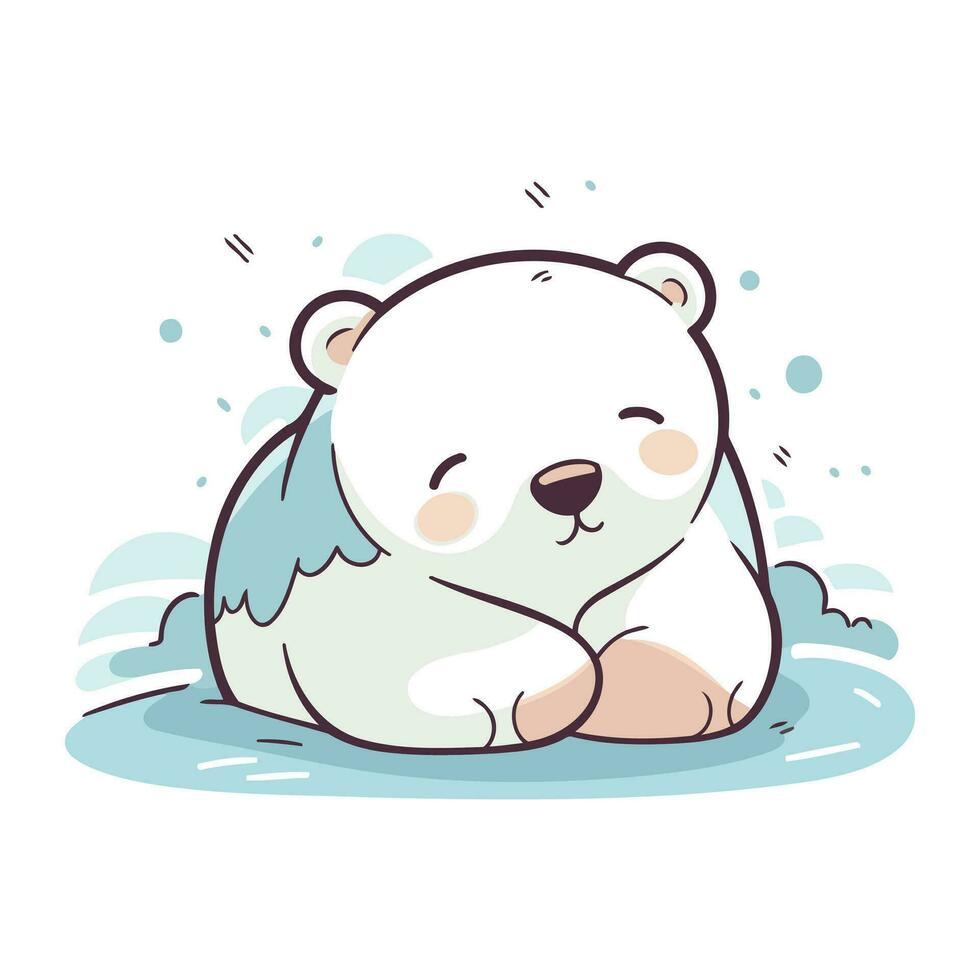 Cute polar bear sleeping in the water. Vector illustration of a cartoon character.