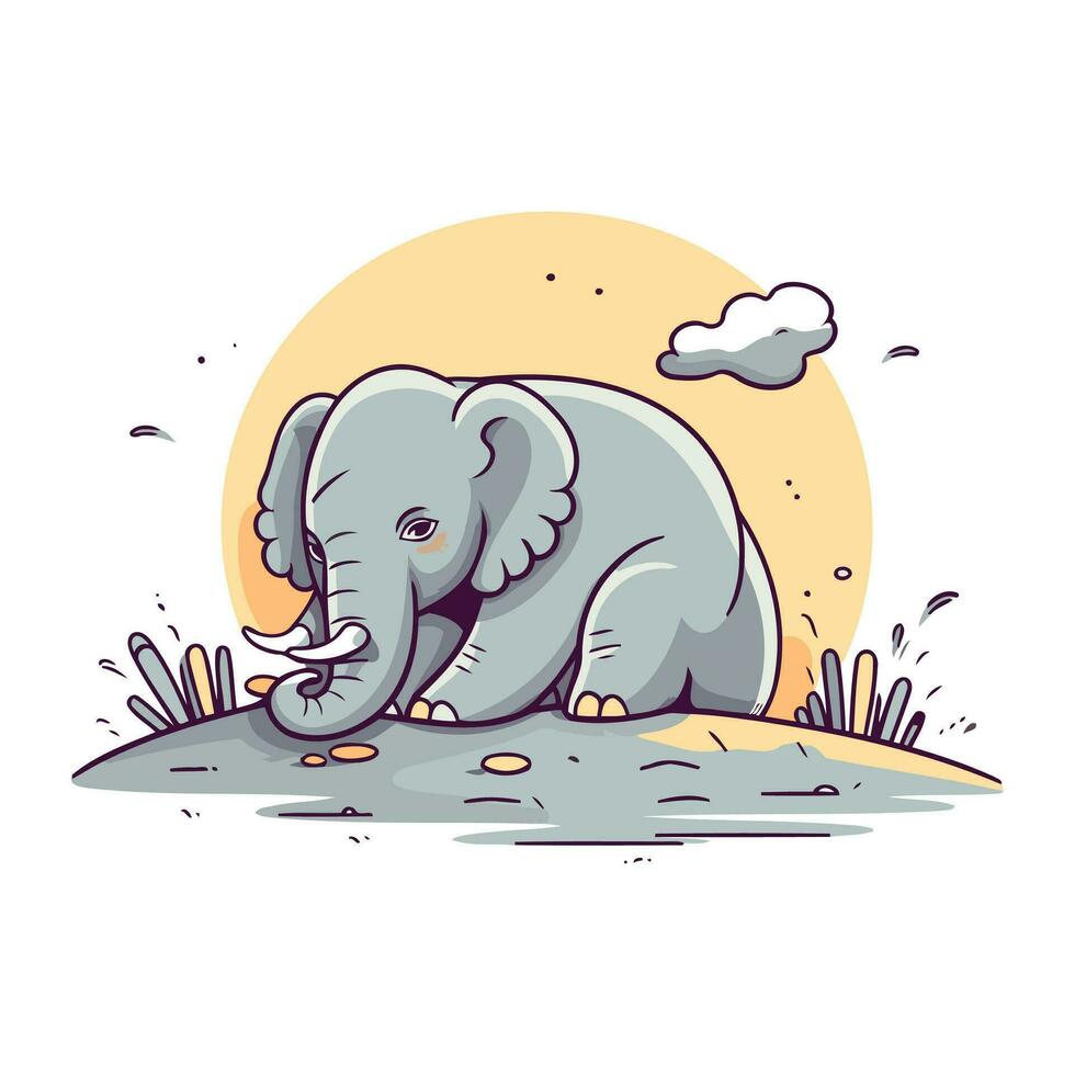 elefante sentado en el suelo. vector ilustración en dibujos animados estilo.