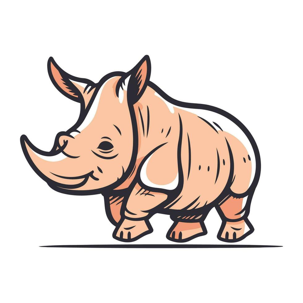 Rhinoceros isolated on white background. Vector illustration in cartoon style.