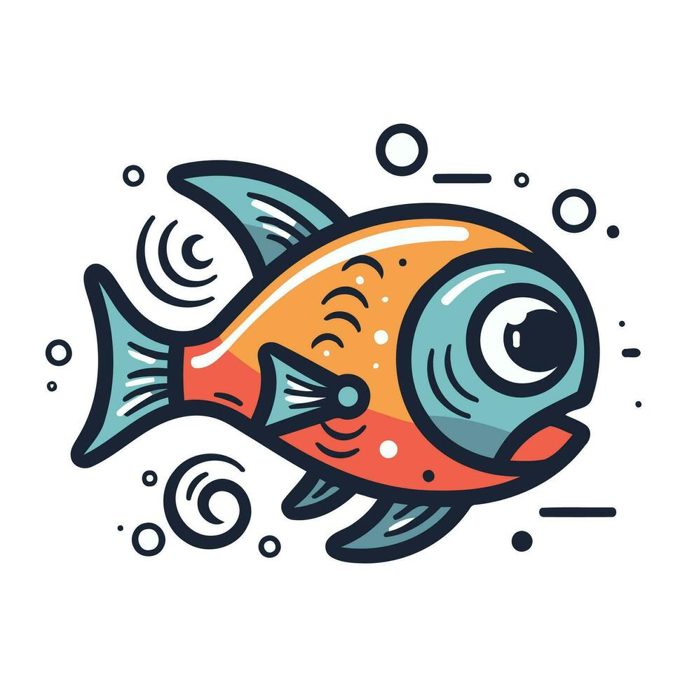 Vector illustration of a fish in cartoon style isolated on white background.