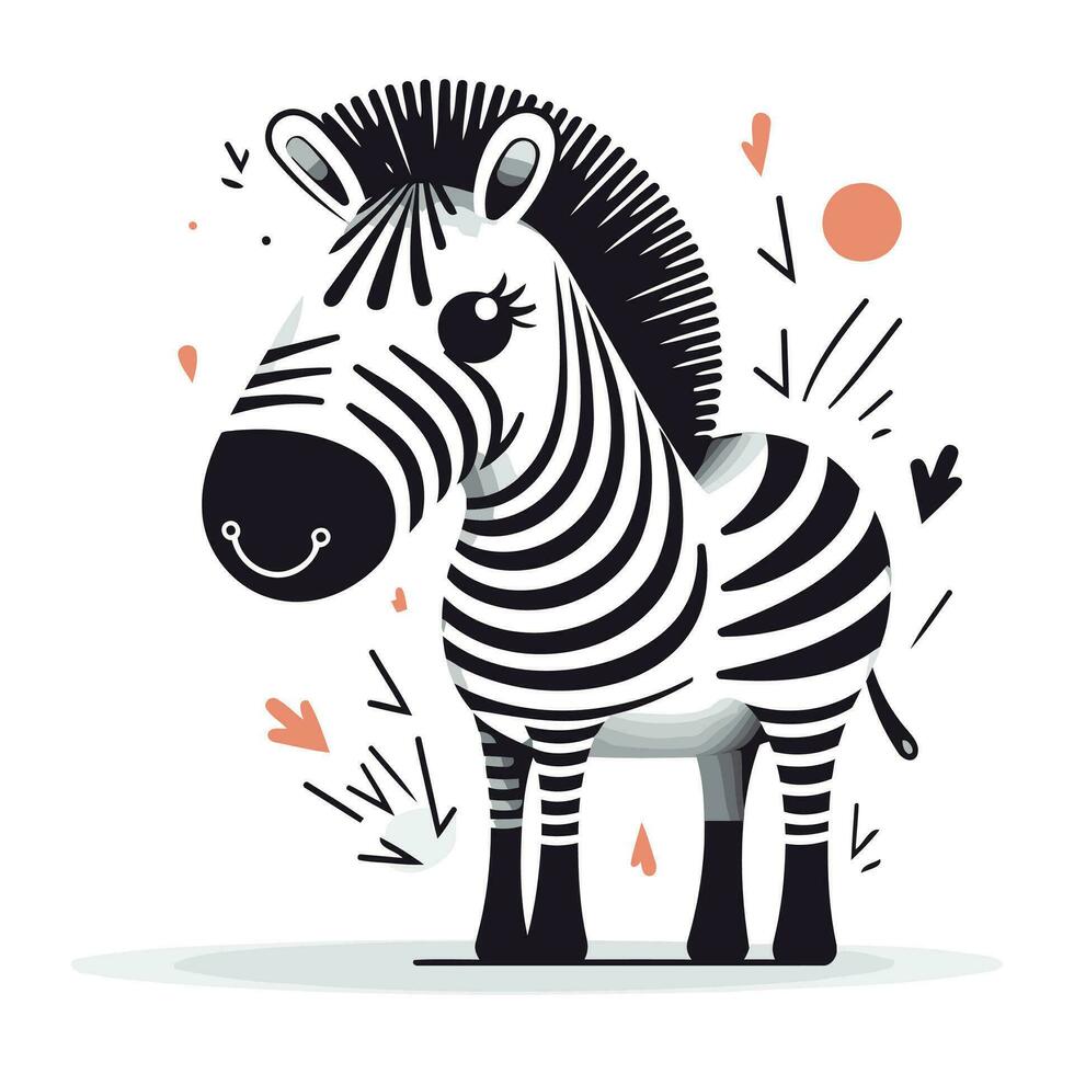 Zebra vector illustration. Cute cartoon animal in flat style.