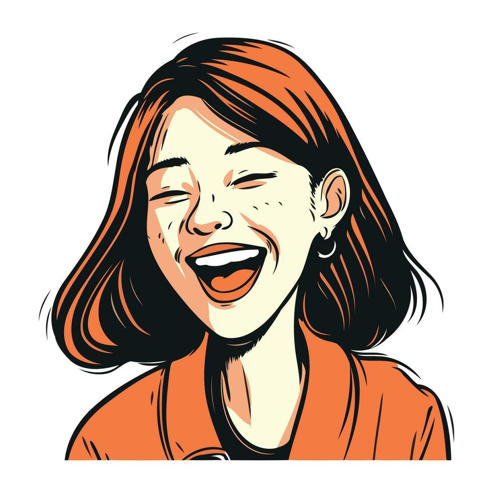 Portrait of a woman laughing. Vector illustration on white background.