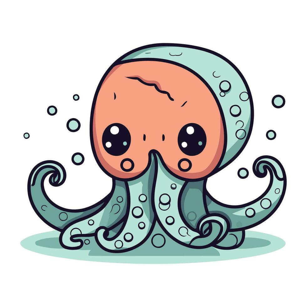 Cute cartoon octopus. Vector illustration isolated on white background.