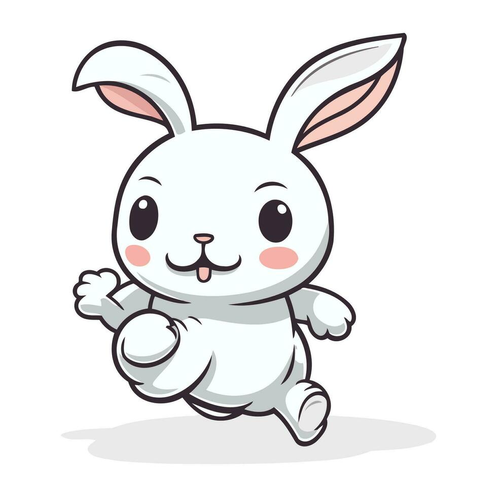 Rabbit running cartoon character vector illustration. Cute bunny running and smiling.