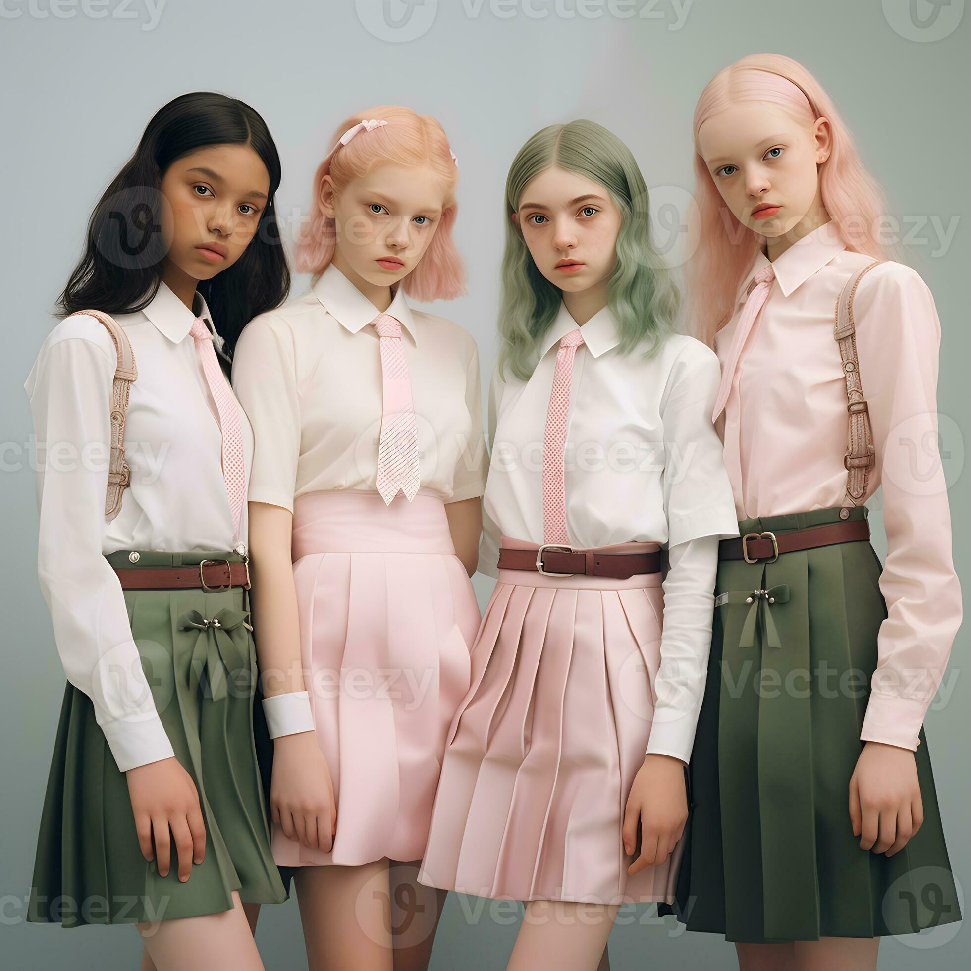 Pretty girls in traditional school uniforms AI generated 33523569 Stock