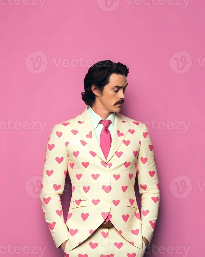 AI generated young man with mustache in suit photo