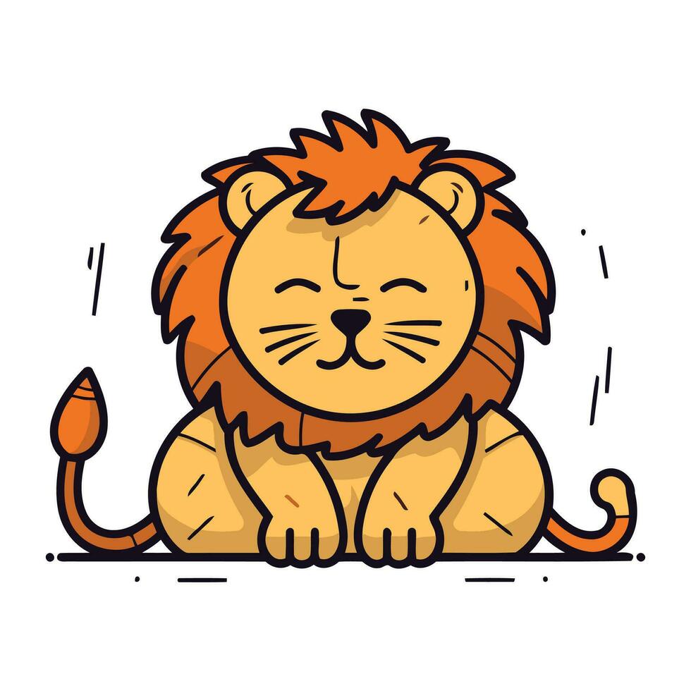 Cute cartoon lion. Vector illustration. Isolated on white background.