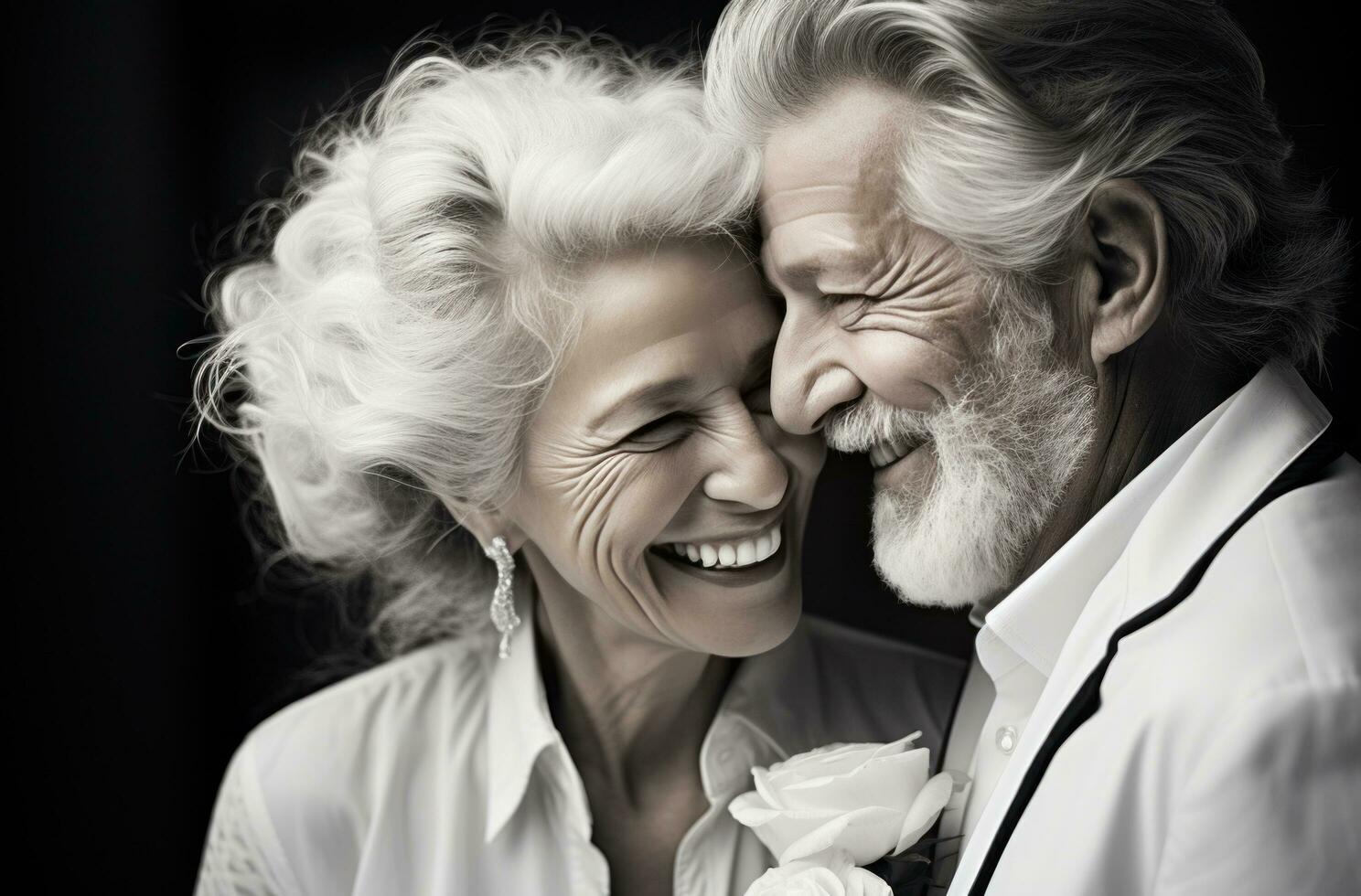 older couple smiling and laughing at each other photo