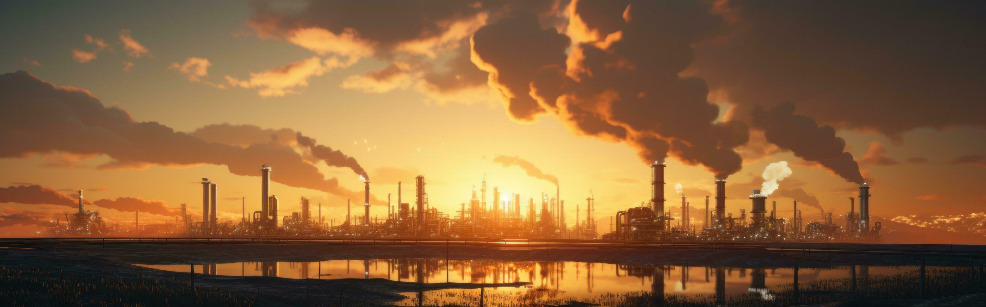 a large industrial complex and oil pipeline at sunset photo