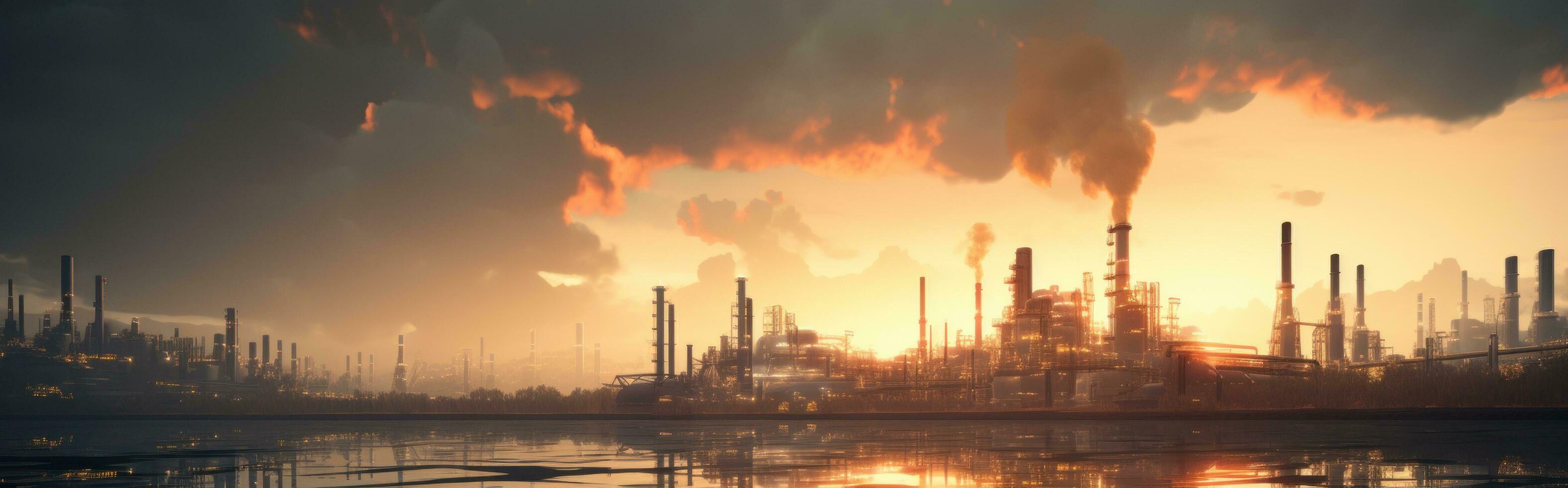 a large industrial complex and oil pipeline at sunset photo