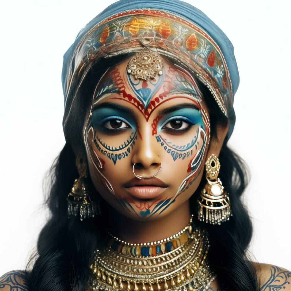 Indian girl With Colored Face, isolated photo