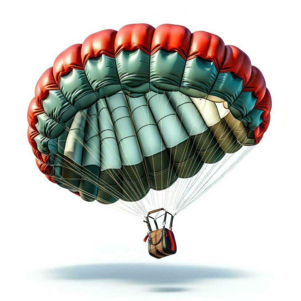 un paracaidista volador con un abierto paracaídas, aislado foto
