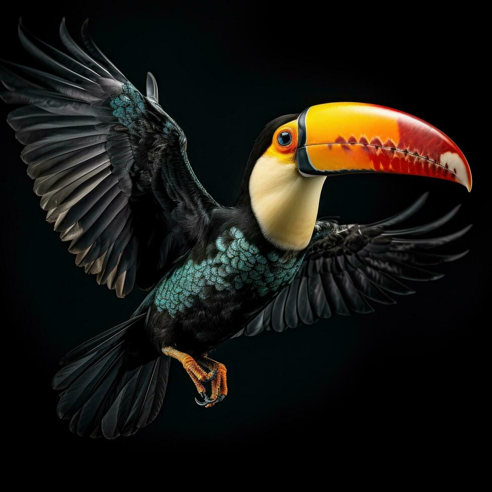 a flying toucan isolated photo