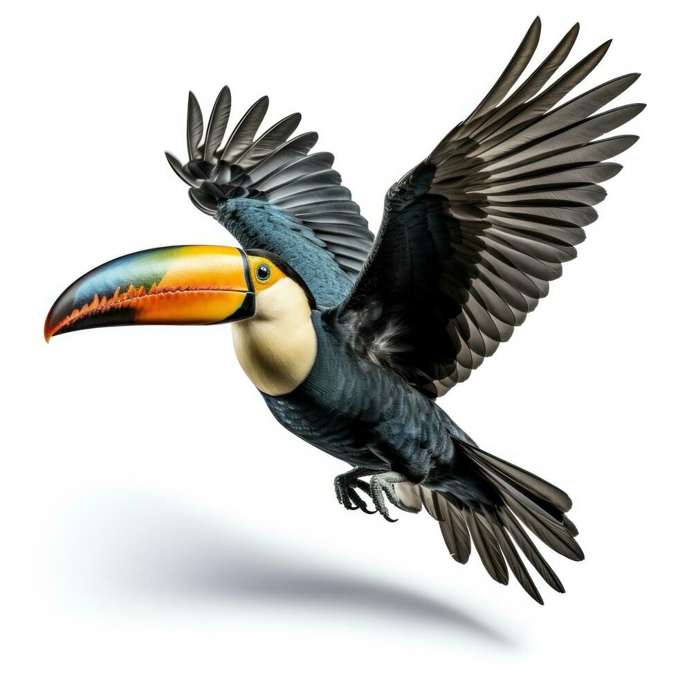 a flying toucan isolated photo