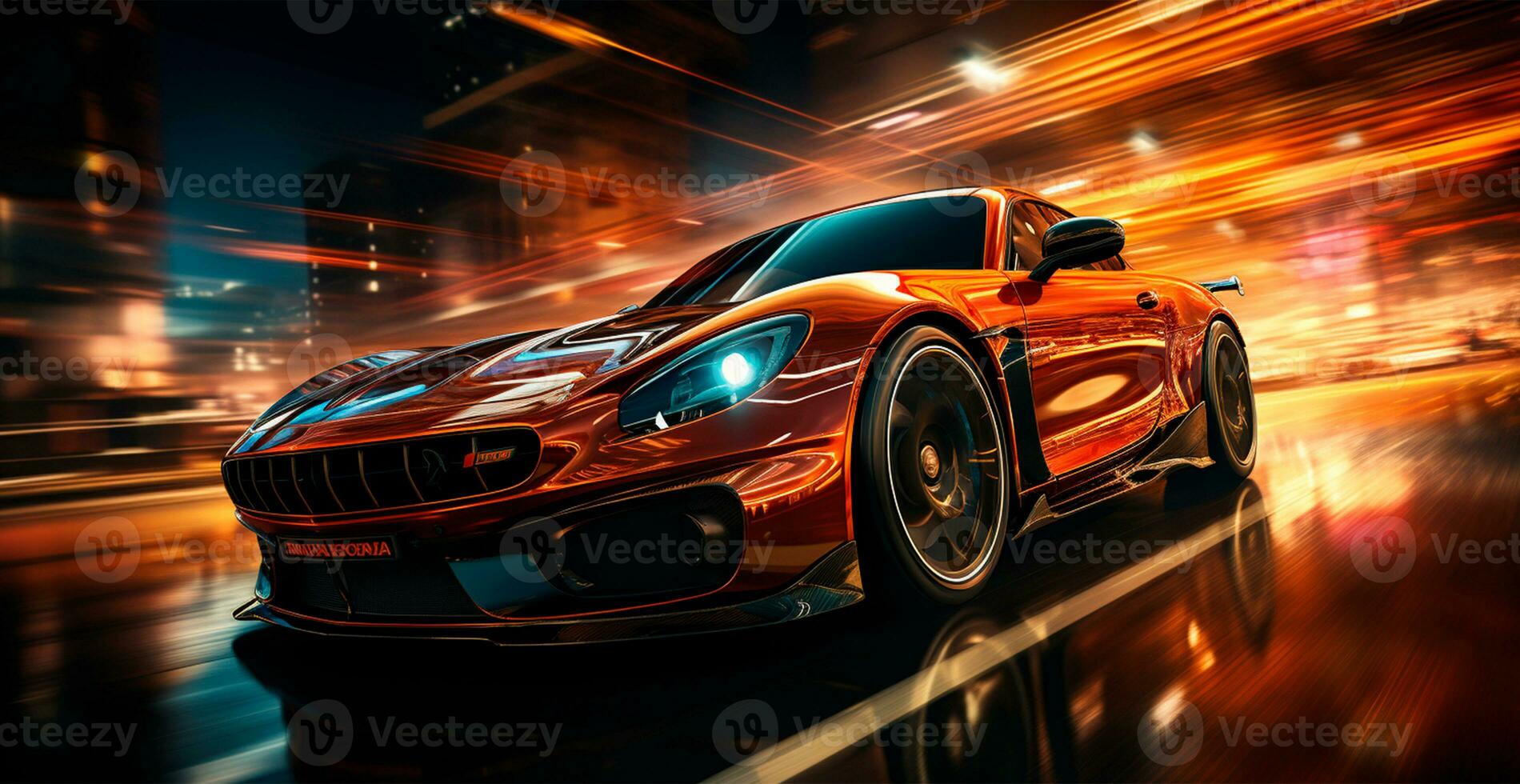 Car racing at high speed, blurred panoramic background - AI generated image photo