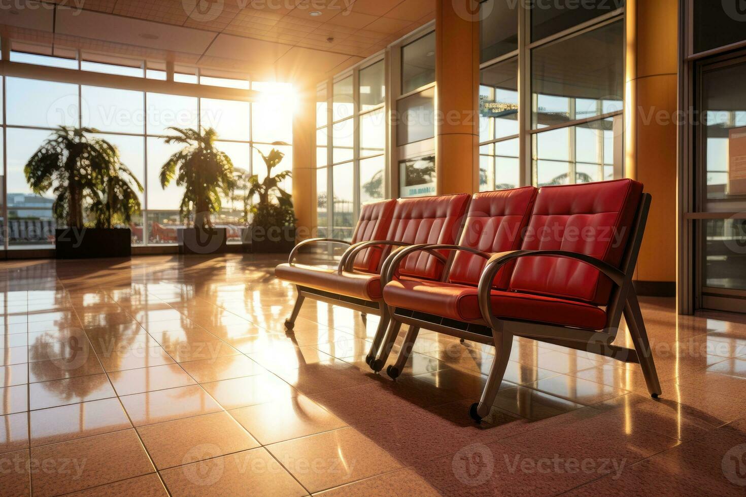 esperando habitación a el aeropuerto con el grande ventana ai generado foto