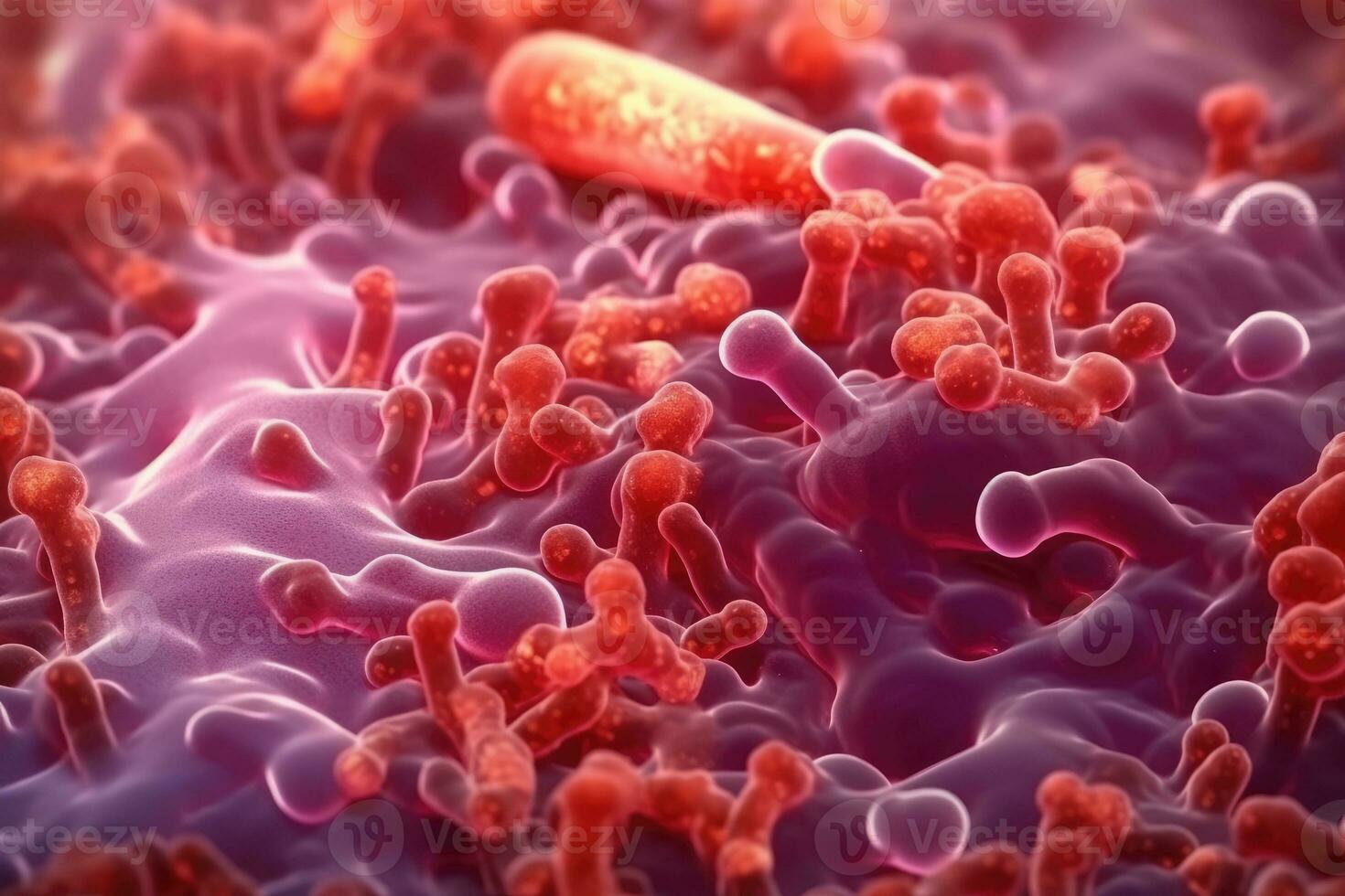 bacteria in blood microscopic view AI Generated photo