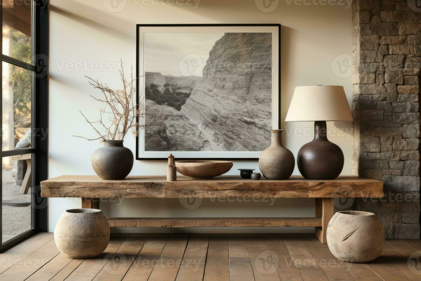 large artwork in center of entryway table AI Generated photo