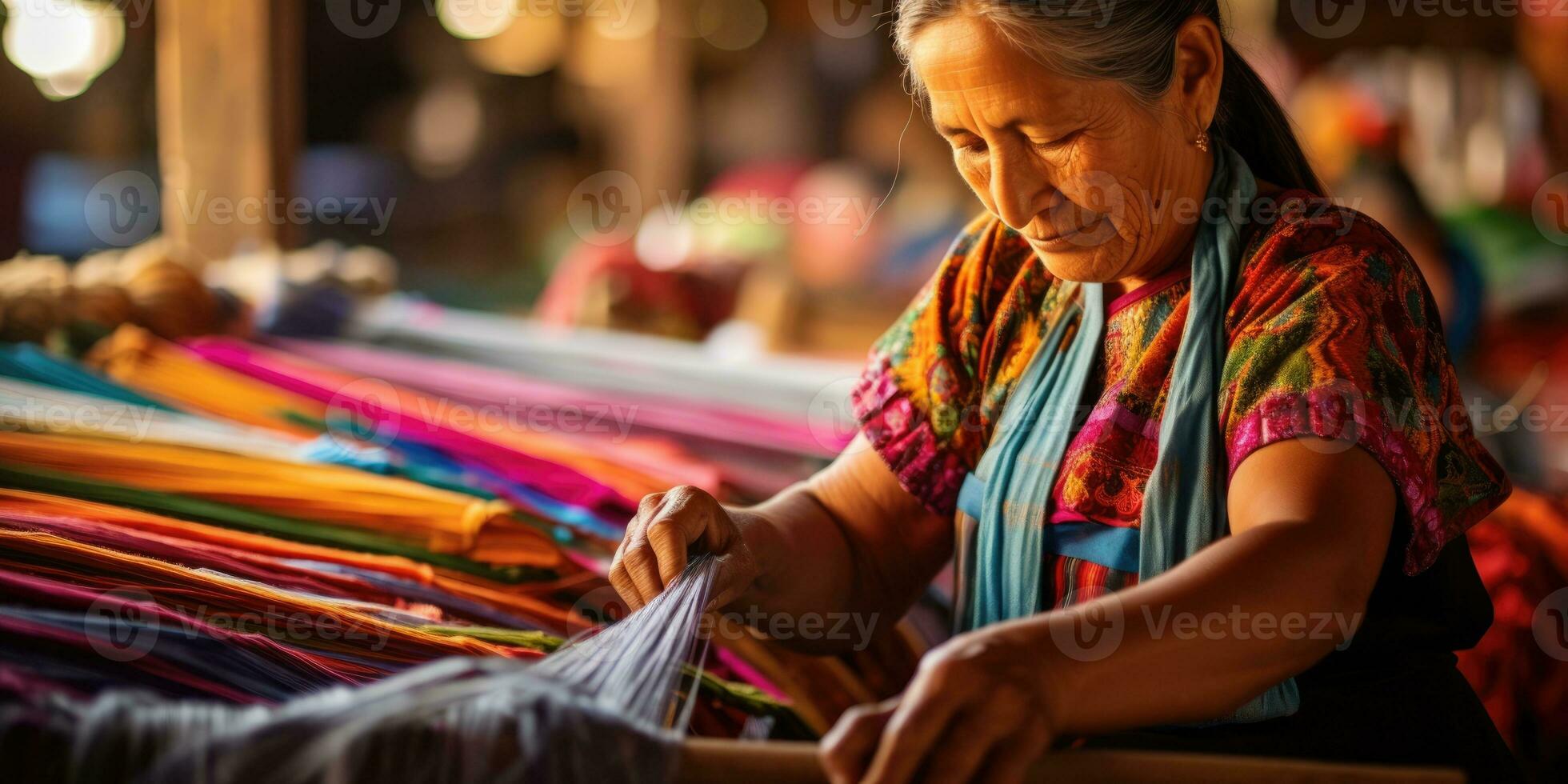 Master weaver is weaving fabric . AI Generated photo