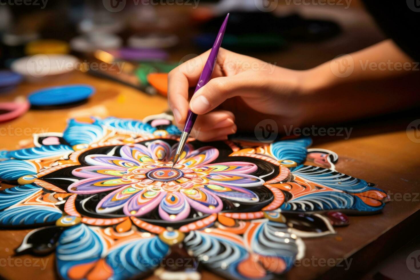 hands drawing peruvian mandala. AI Generated photo
