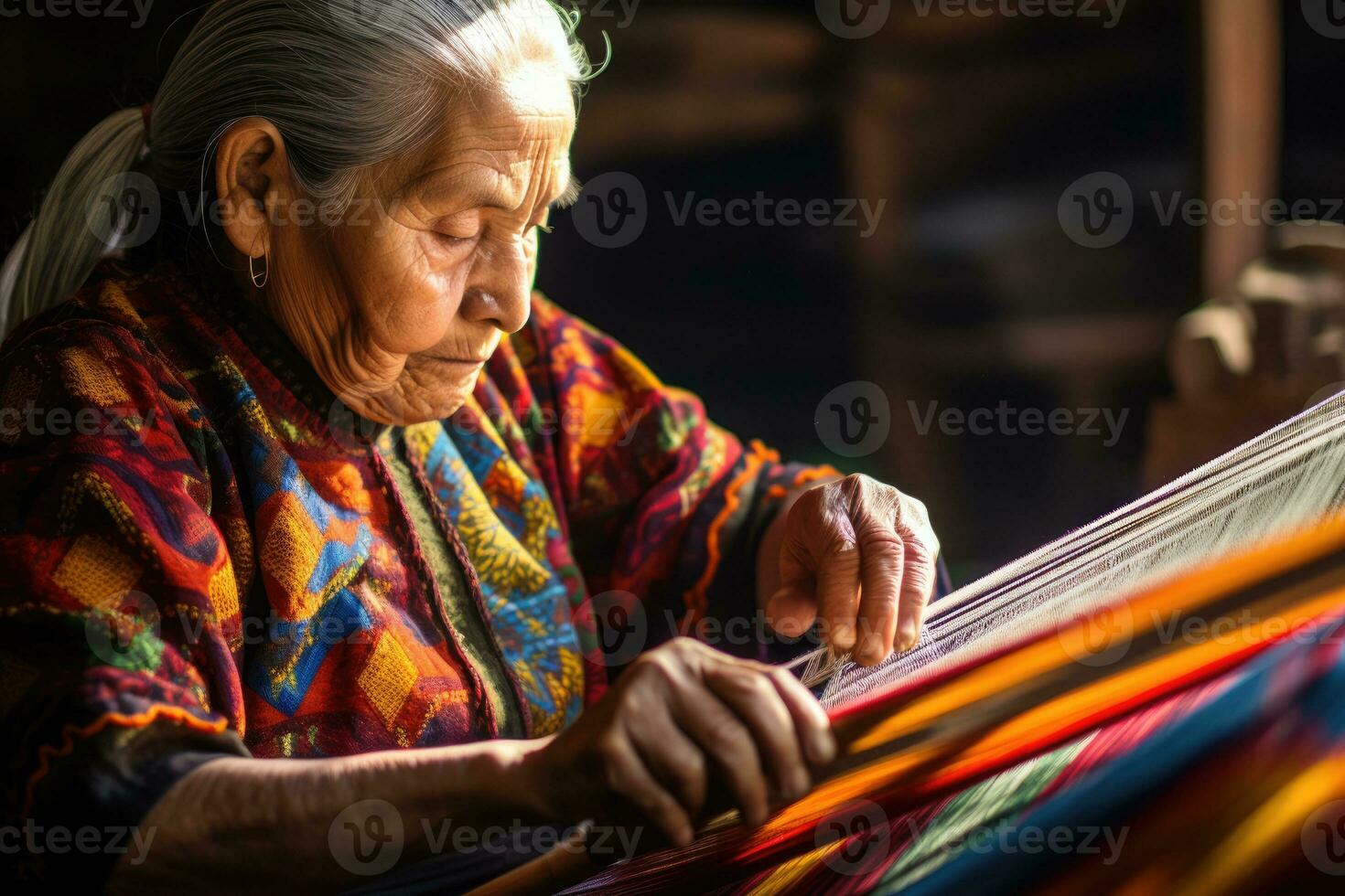 Master weaver is weaving fabric . AI Generated photo