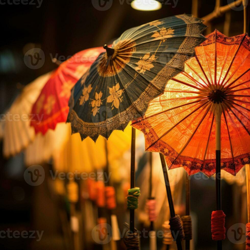 Colorful Asian Paper Umbrella Parasol. AI Generated photo