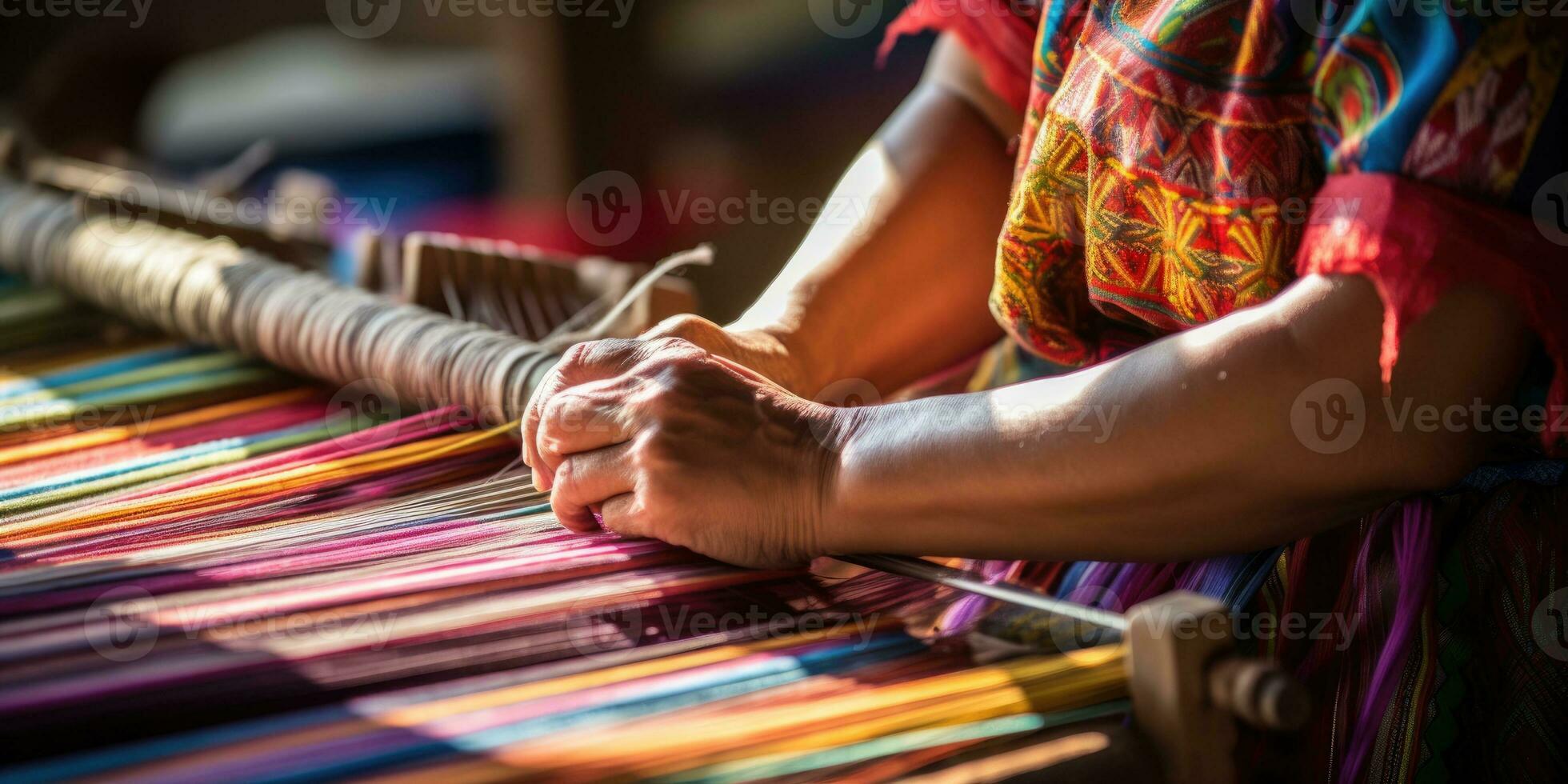 Master weaver is weaving fabric . AI Generated photo