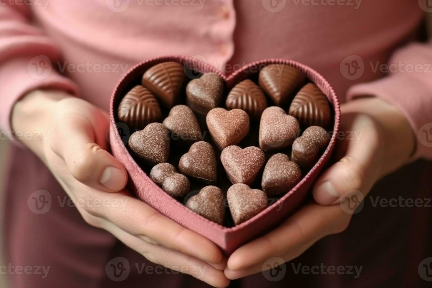 hands holding different chocolates in a box . AI Generated 33524831