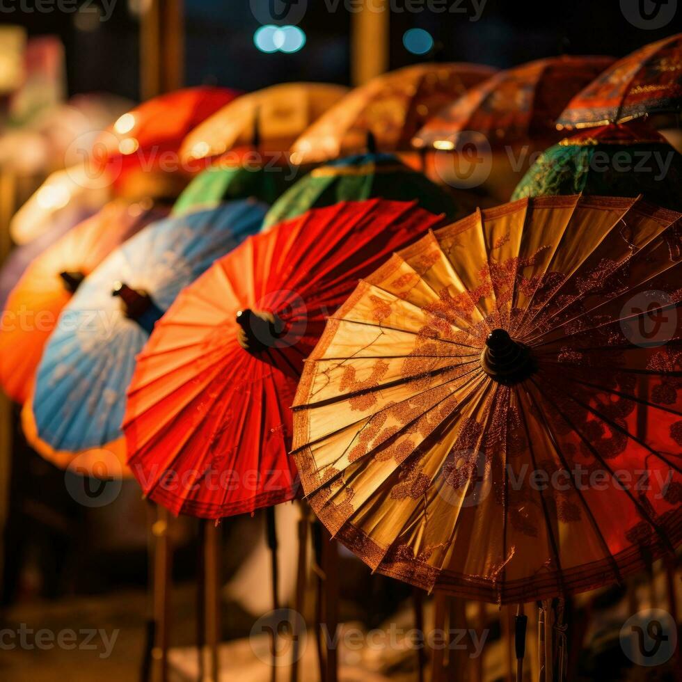 Colorful Asian Paper Umbrella Parasol. AI Generated photo