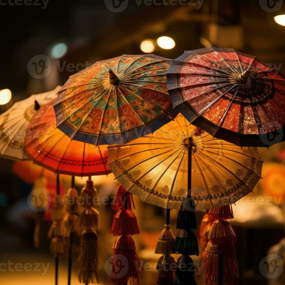 Colorful Asian Paper Umbrella Parasol. AI Generated photo