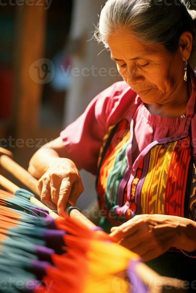 Master weaver is weaving fabric . AI Generated photo