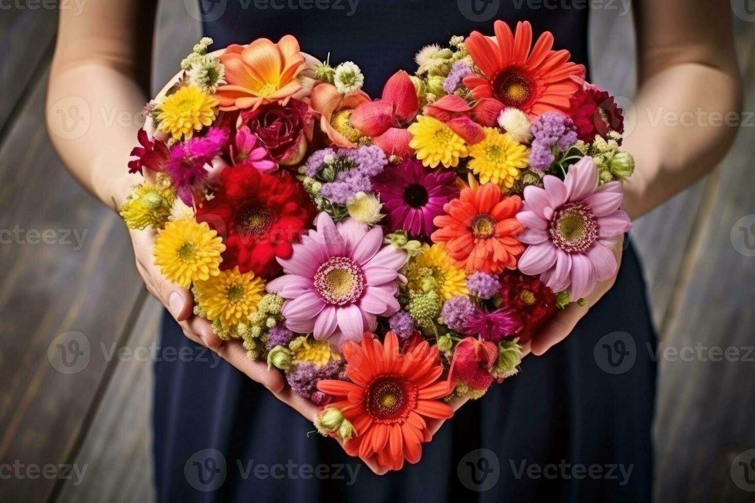 Heart shape made of flowers. Valentine's day. AI Generated photo