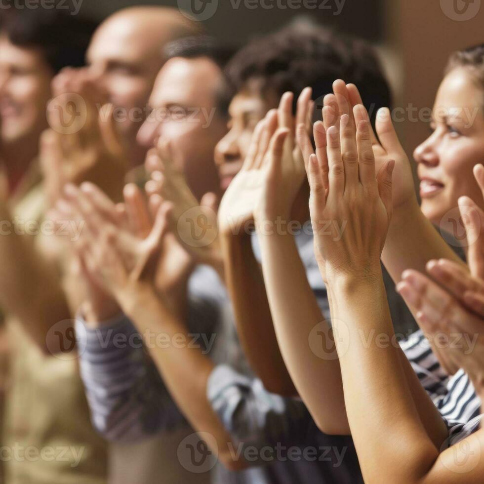 People listening and clapping at conference and presentation. AI Generated photo
