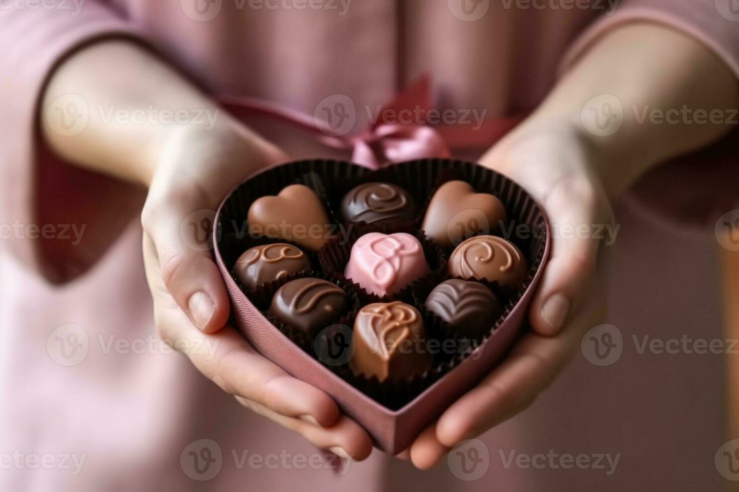 hands holding different chocolates in a box . AI Generated 33525159